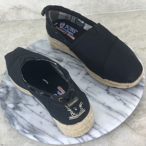 BOBS by Skechers Memory Foam Black Canvas Espadrille Loafer Women's Size 6.5 - Picture 6 of 16